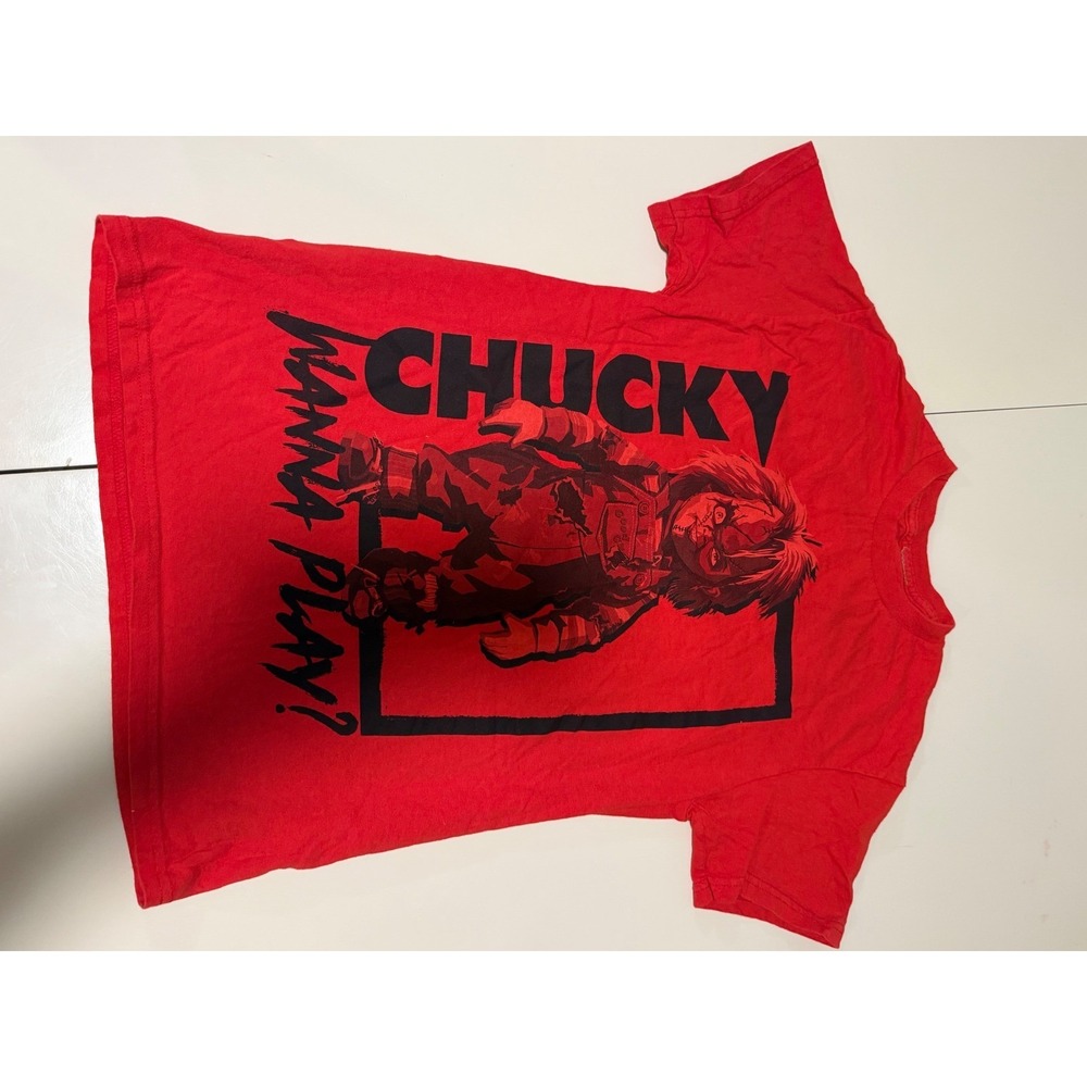 Chucky Child's Play Horror Movie Graphic T-Shirt Red Mens Small Wanna Play Tee